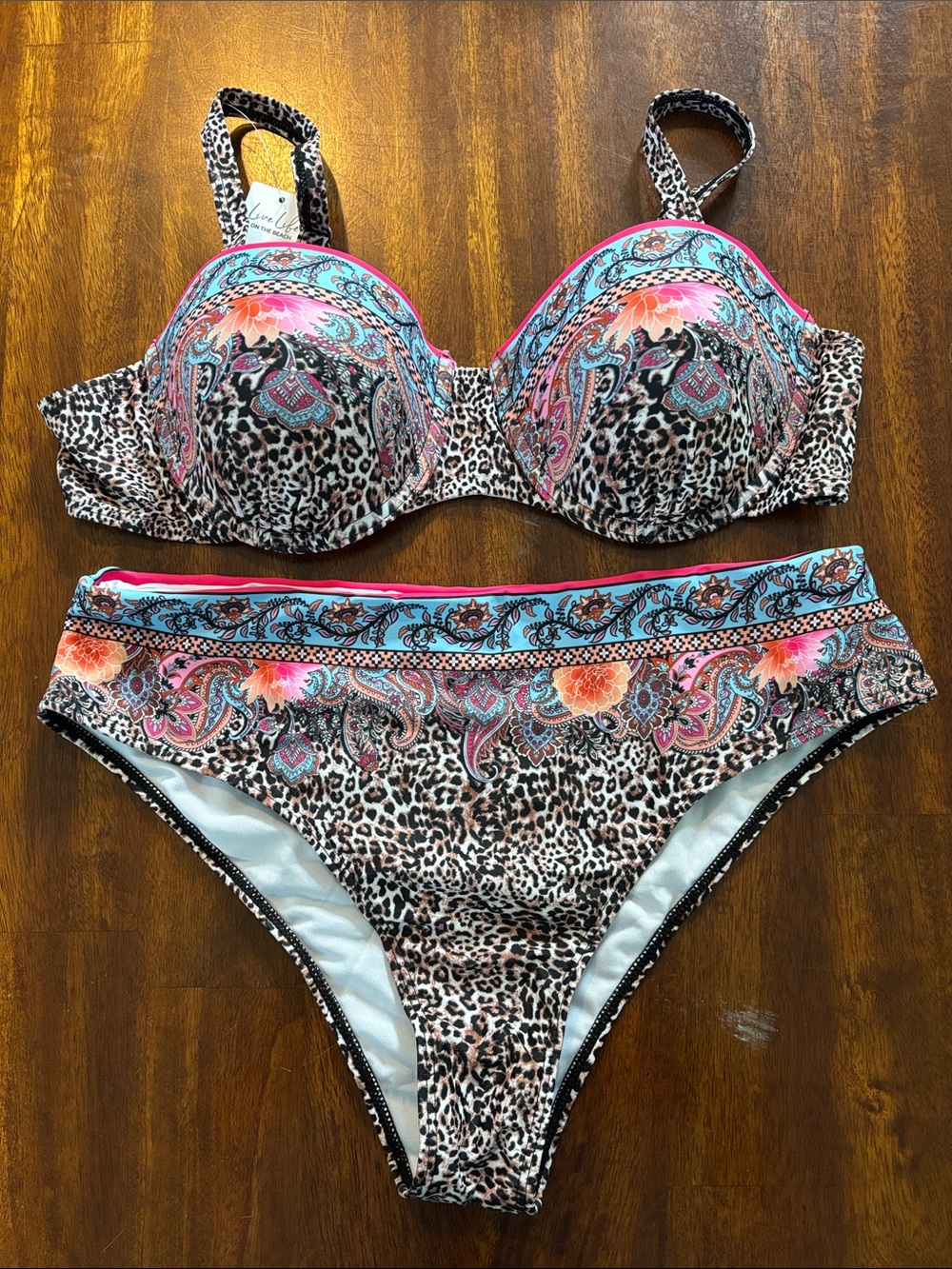 Cupshe Leopard Paisley Print Bikini Set in Pink, Blue, Orange